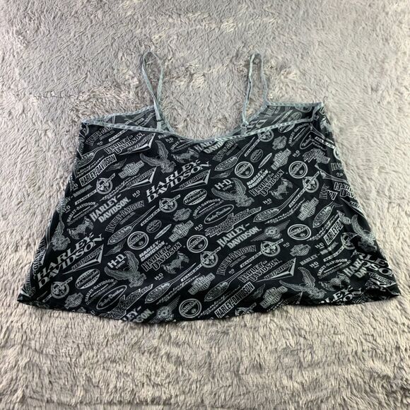 Harley Davidson Shirt Womens Large Black Gray Tank Top Silk All Over Print Logos - Picture 8 of 10